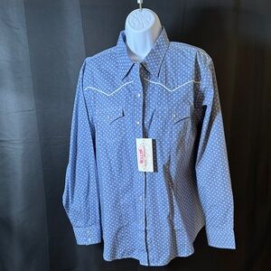 Women's Western Blue Polka Dot Button Down Shirt
